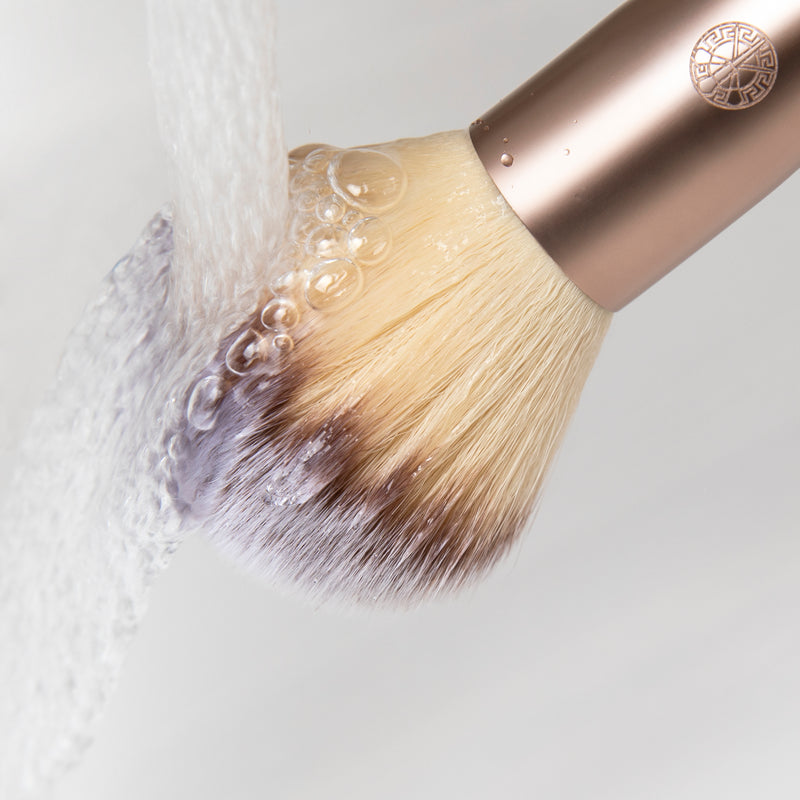 Cleaning makeup brushes with Luvia brush soap