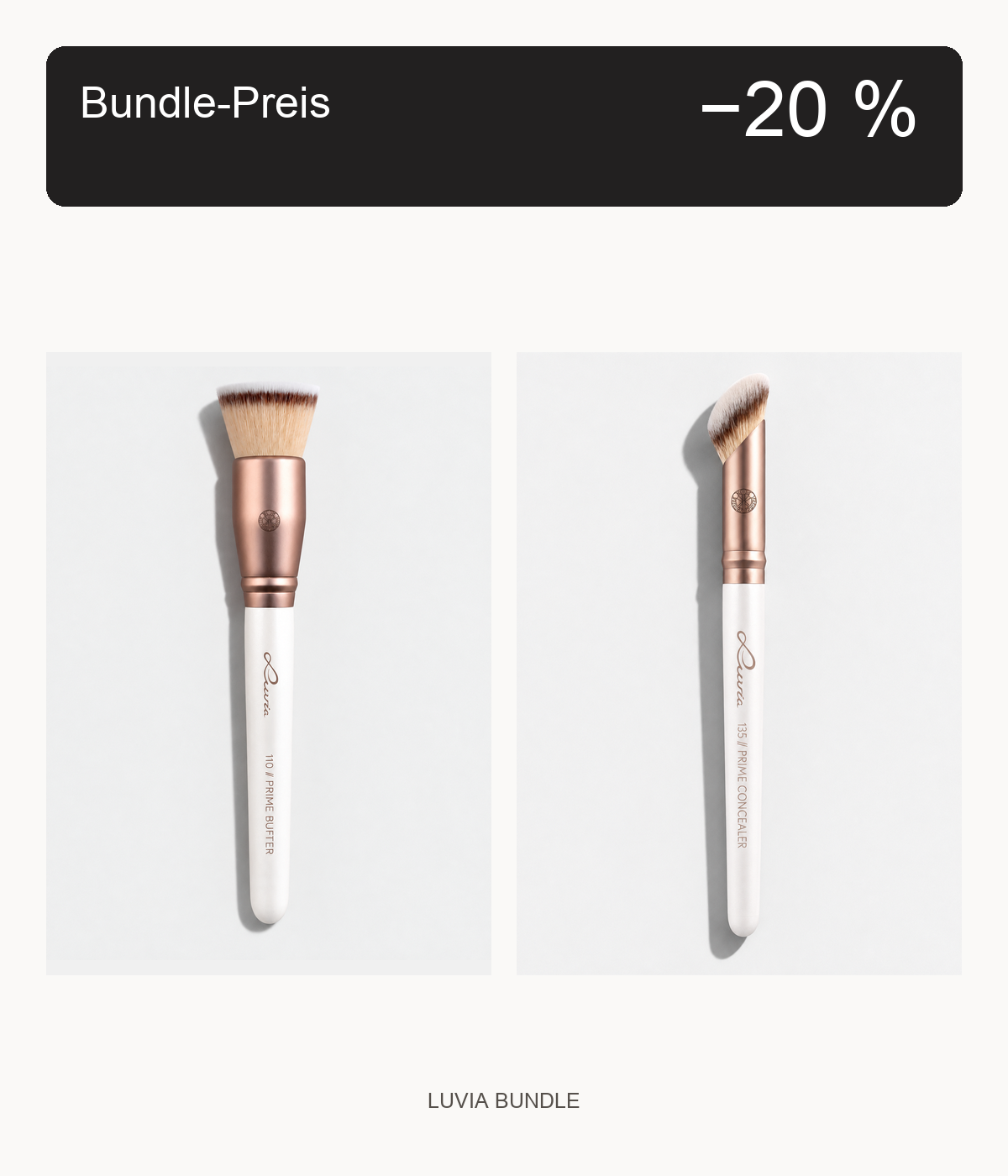 Luvia 110 Prime Buffer und 135 Prime Concealer in Elegance mit Bundle-Preis-Badge: 20 % Rabatt auf die Summe der Einzel-UVP.
