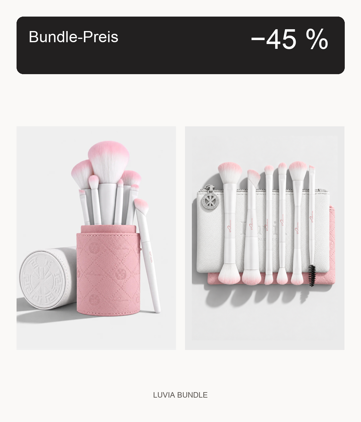 Luvia Soft Aura und Duo Voyage Soft Aura mit Bundle-Preis-Badge: 45 % Rabatt auf die Summe der Einzel-UVP.